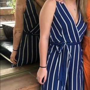 Blue and white striped jumpsuit